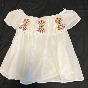 White Kids Blouse with Colorful Embroidery